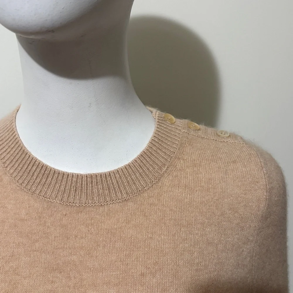 J. Crew Tan and Burgundy Elbow Patch Cashmere Wool Sweater Size S